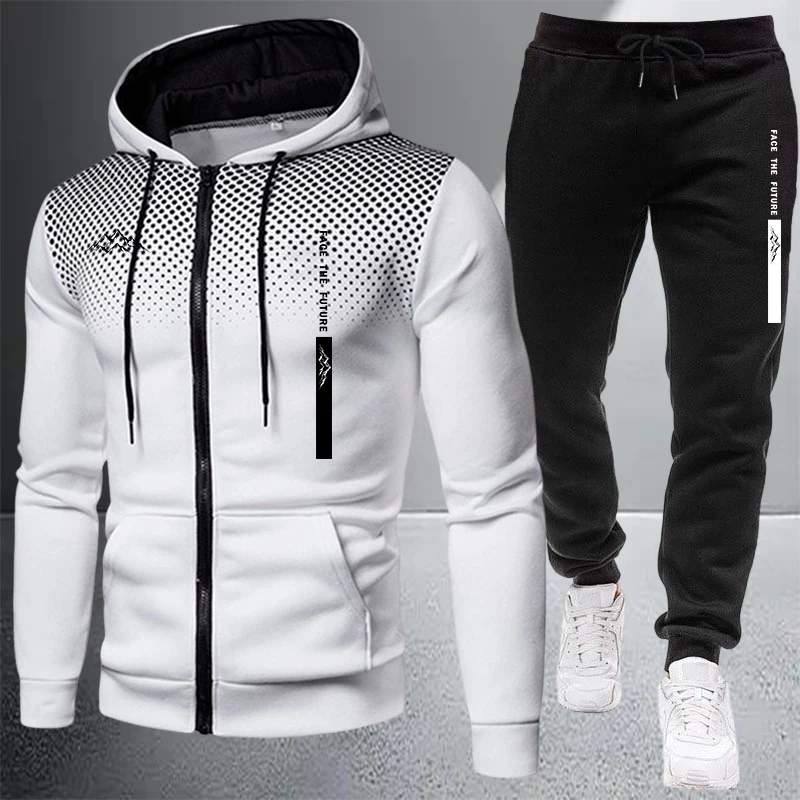 Winter Clothing Pk - เสื้อแจ็คเก็ตผู้ชายขายดี ชุดวอร์มลำลองแบบมีฮู้ด ซิป ลายจุด เสื้อโค้ทสำหรับกิจกรรมกลางแจ้ง เสื้อผ้ากีฬา
