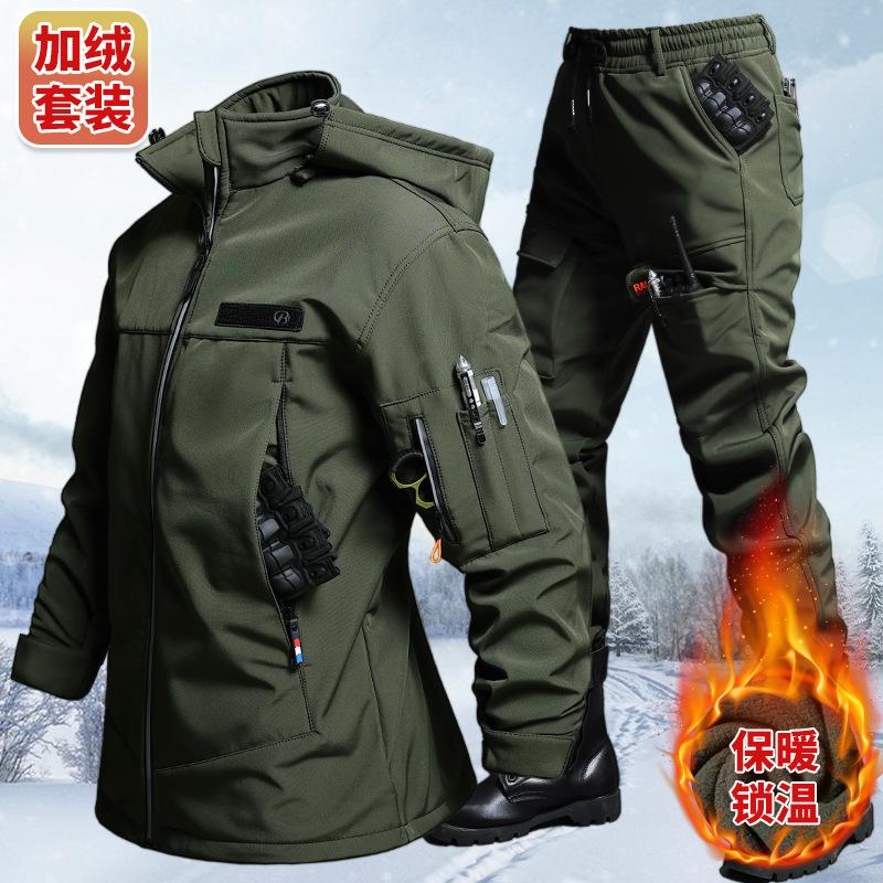 Winter Clothing Hiking - ชุดเสื้อแจ็คเก็ตและกางเกงกำมะหยี่กันน้ำสำหรับฤดูใบไม้ร่วงและฤดูหนาว สำหรับผู้ชาย ขี่จักรยาน เดินป่า ตั้งแคมป์ เสื้อผ้าสำหรับการผจญภัย