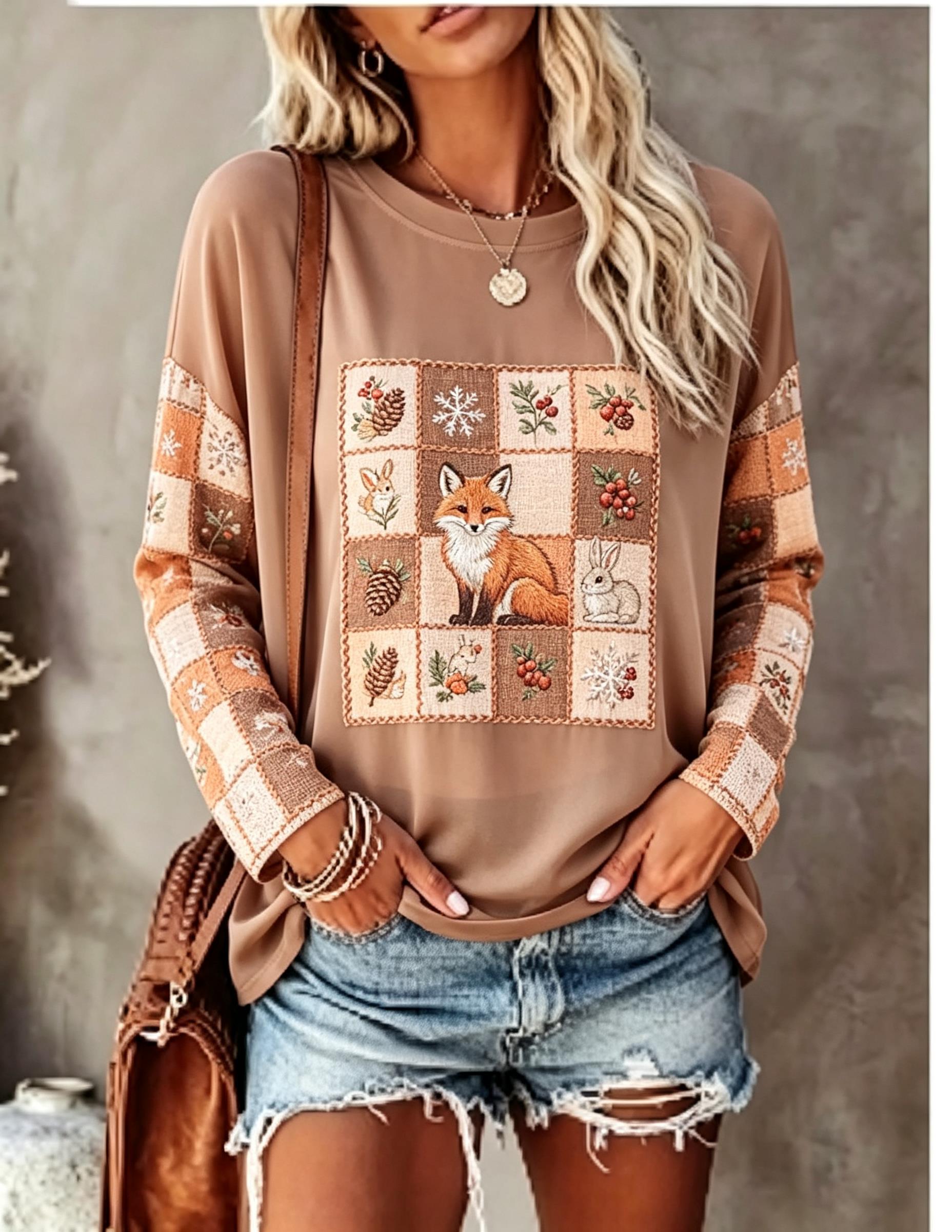 เสื้อยืดแขนยาวผู้หญิง ลายปักจิ - Winter Clothing For Women บทวิจารณ์และราคา