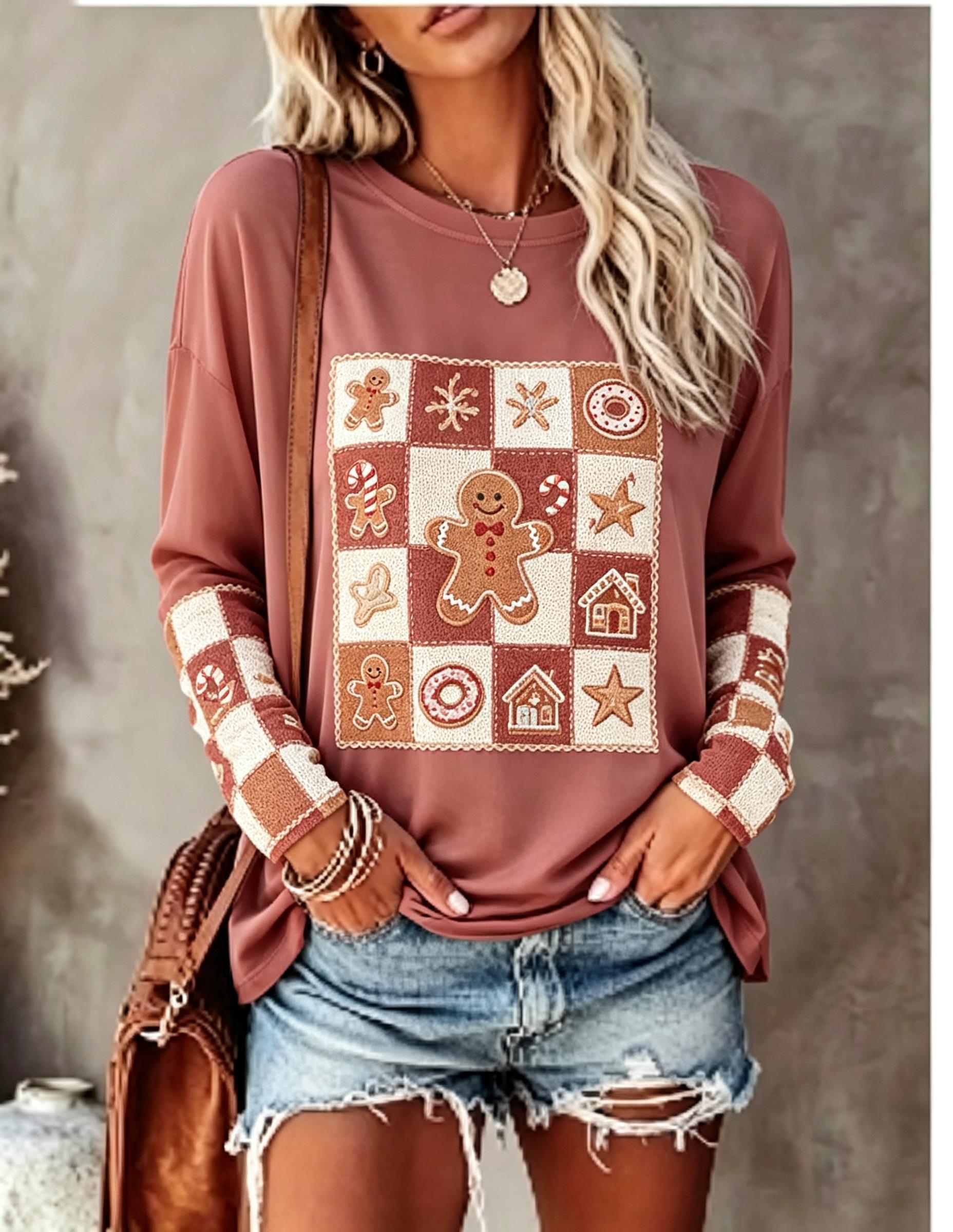 เสื้อยืดแขนยาวผู้หญิง ลายปักจิ - Winter Clothing For Women บทวิจารณ์และราคา