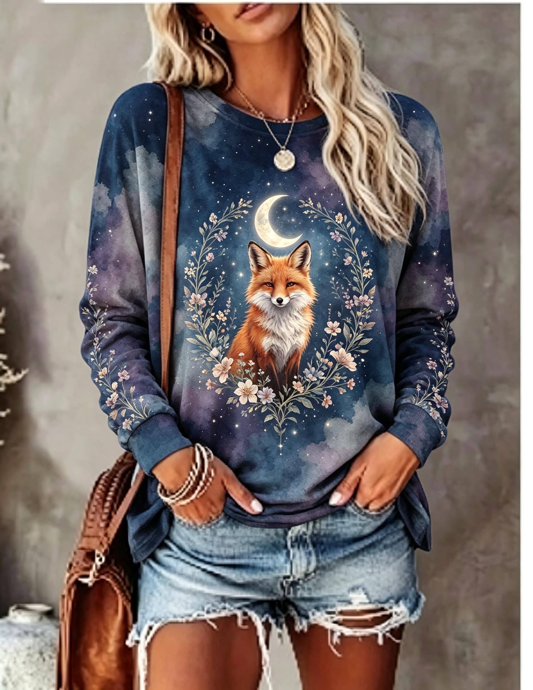 เสื้อยืดแขนยาวผู้หญิง ลายหมาป่ - Winter Clothing For Women บทวิจารณ์และราคา