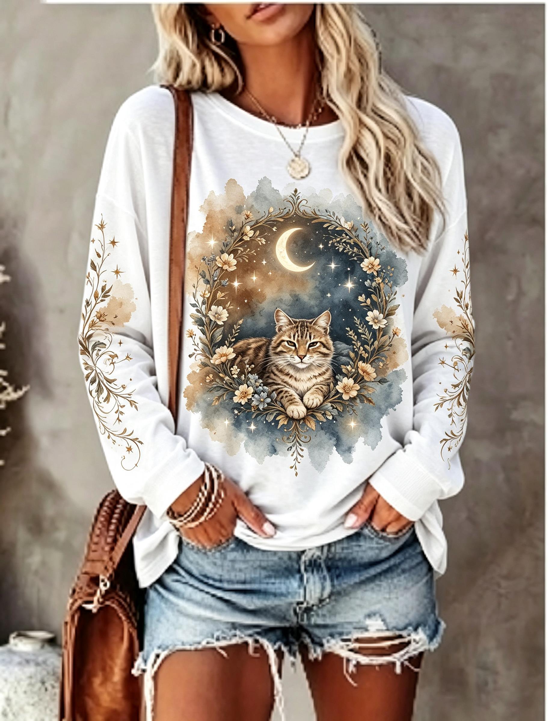 เสื้อยืดแขนยาวผู้หญิง ลายหมาป่ - Winter Clothing For Women บทวิจารณ์และราคา